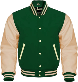 Zaine Enterprises Varsity Lettermen Baseball Bomber Jacket Wool & Leather Best Premium Quality Basketball Jackets For Men's 8X-Large Forest Green - Cream