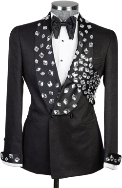 Luxury Tuxedo Jackets for Men with Rheinstones Slim Satin Shawl Lapel Dress Blazers for Wedding,Party,Prom,Dinner Black X-Large