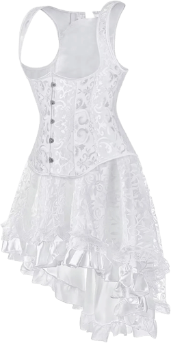 Corset Dress Top Skirt Set Plus Size Bustier Outfit Lingerie Lace up Gothic Medieval Women Bride Wedding 5X-Large 829white