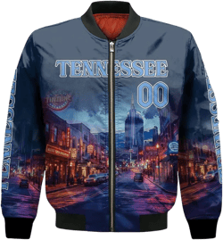 Custom Bomber Jacket City State Landscape Personalized Name Number Zip Up Varsity Baseball Jacket For Men Women Titan Blue Navy Tennessee Big