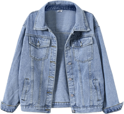loveimgs Women's Classic Collared Button Down Distressed Oversize Boyfriend Unlined Denim Trucker Shacket Jacket Small Blue