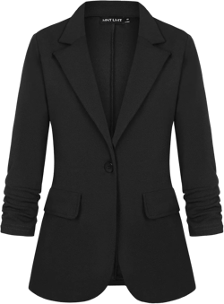 MINTLIMIT Womens Blazer 3/4 Sleeve Lapel Collar Business Work Blazers Button Front Casual Jackets with Pockets Black Medium