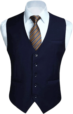 HISDERN Men's Suit Vest Business Formal Dress Waistcoat Vest with 3 Pockets for Suit or Tuxedo Slim Fit Medium Navy Blue