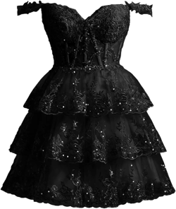 Sevintage Women’s Lace Applique Tulle Homecoming Dresses 2024 Corset A Line Cute Formal Party Gowns Big Girls Off Shoulder Cocktail Dresses,Black Size 22W