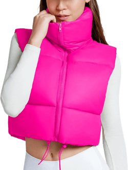 American Trends Women Cropped Puffer Vest Winter Sleeveless Puffer Vest Jacket Full Zip Stand Collar Lightweight Outwear Vest