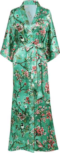 BABEYOND Floral Kimono Robe Satin Silky Wedding Robe Lightweight Long Kimono Nightgown Sleepwear One Size Green