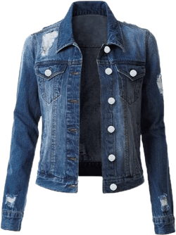 Akivide Ripped Jean Jacket for Women Button Down Long Sleeve Distressed Denim Trucker Jackets with Pockets XX-Large Blue 2