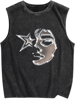 SOLY HUX Men's Graphic Tank Top Sleeveless Loose Shirt Vintage Streetwear Casual Tee Tops Large Black Graphic