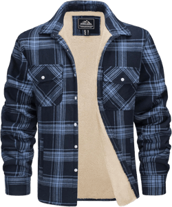 MAGCOMSEN Men's Flannel Shirt Fleece Lined Heavyweight Flannel Jacket Cotton Button Up Plaid Shirt Warm Winter Coat XX-Large Grey Blue