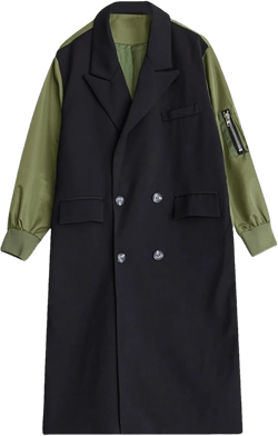 Women Oversized Turn-Down Collar Trench Coat For Winter Casual Loose Vintage Patchwork Outerwear Cardigan One Size Black Pin En8