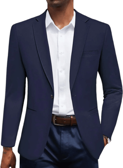 COOFANDY Men's Casual Blazer Jacket One Button Suit Jackets Lightweight Knit Sport Coat Navy Blue Medium