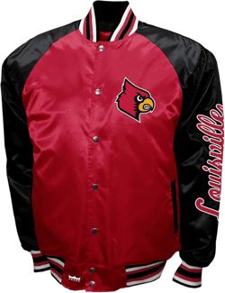 2Bhip NCAA Louisville Cardinals Adult Red & Black Lightweight Vintage Style Satin Bomber Varsity Jacket X-Large Red