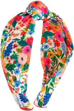 RIFLE PAPER CO. Garden Party Knotted Headband, Bright Floral Pattern, Design Printed Fabric Over Structured Full Polyester on Durable Plastic Band, 1 Count