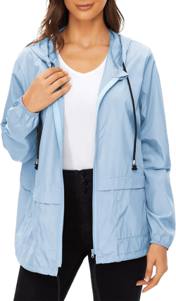Century Star Packable Rain Jackets for Women Waterproof Lightweight Raincoat with Hood Windbreaker Jacket Women Rain Coats Large Z Light Blue