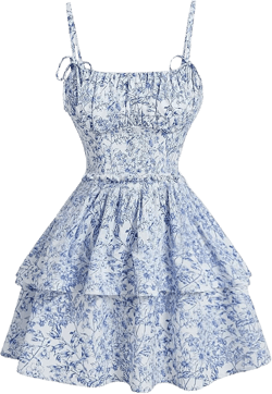 Women's Floral Print Knot Sleeveless Dress Ruched Tiered Layer Ruffle Hem Cami Dresses Boho Summer Mini Dress