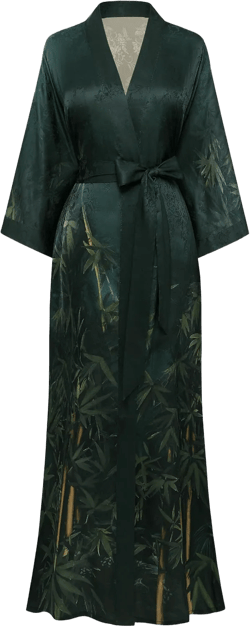 PRODESIGN Kimono Robe for Women - Long Satin Sleepwear Silky Kimono Cover-Up Nightgown Japanese Bathrobe Loungewear Blouse One Size Bamboo - Black
