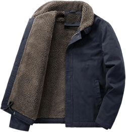 Adhdyuud Men Casual Cotton Button Fleece Jacket Coats Loose Pocket Stand Collar Denim Outerwear Navy Blue XL