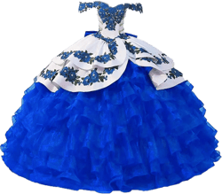 WDBFY Vingate Floral Flowers Emroidery Quinceanera Dresses Ruffles Ball Gown Sweet 16 Prom Party Dresses 24 Whiteblue