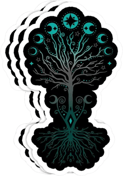 Moon Phases Tree of Life - Yggdrasil - Viking Pagan Wicca Gift Decorations - 4x3 Vinyl Stickers, Laptop Decal, Water Bottle Sticker (Set of 3)