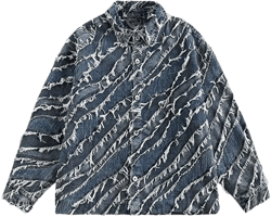 Men's Collar Color Blocked Fringe Design Denim Jacket Casual Loose Oversized Denim Jacket
