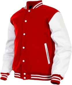 Boys Varsity Jacket Leather Arms Wool Polyester Quilted Kids/Children Varsity Bomber Jacket Medium Red/White