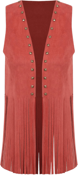 Womens Fringe Vest 70s Hippie Faux Suede Rivets Sleeveless Fringe Jacket Cardigan Shirt