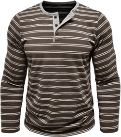 Mens Casual Henley Shirts Long Sleeve Button Tees Soft Striped T-Shirt Basic Pullover Top X-Large Brown