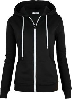 Regular Fit Women's Casual Full-Zip Hoodie Lightweight Long Sleeve Sweatshirt Casual Jacket with Pocket X-Large Black