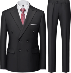 Men's 3 Piece Suit Slim Fit Double Breasted Tuxedo Formal Blazer Pants Vest Suit Set for Wedding Casual Business Medium Black