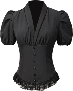 Womens Victorian Corset Tops Shirts Gothic Steampunk Lace Up Blouse Small Black