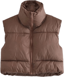 Yidarer Women's Full Zip Up Warm Crop Vest Sleeveless Puffer Vest Lightweight Padded Gilet Small Brown