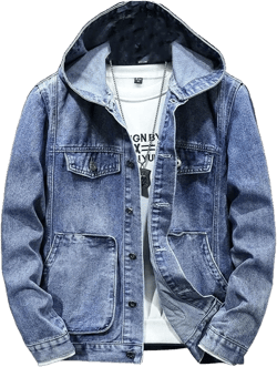 Aoleaky Spring Autumn Style Men's Windproof Fit Hooded Denim Jacket Trendy Street Casual Regular Fit Men's Denim Jacket Large Light Blue