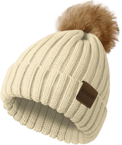 ZOORON Womens Winter Knitted Beanie Hat with Faux Fur Pom Beanie Warm Knit Skull Cap Beanie for Women