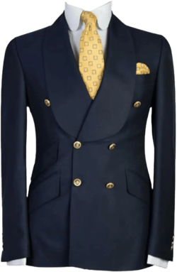 Men's Shawl Lapel Suit Blazer Double Breasted Buttons Coat Daily Groom Jacket Navy Blue 42