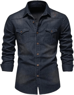 Men's Collar Slim Fit Denim Shirt Retro Casual Slim Fit Temperament Denim Jacket X-Large Navy