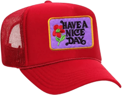 Have A Nice Day Vintage Patch Trucker Hat One Size Red/Purple