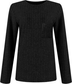 Long Sleeve Shirts for Women Casual Ribbed Knit Tunic Tops with Pocket Lightweight Crew Neck Sweatshirt Sweater A-black X-Large