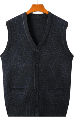 Men's Classic Wool Blend Sweater Vest Vintage V-Neck Basic Sleeveless Argyle Button Down Knitted Cardigan Vest X-Large D