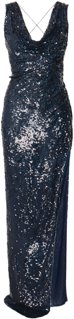 Sequin Viscose Backless Cowl Neck Gown