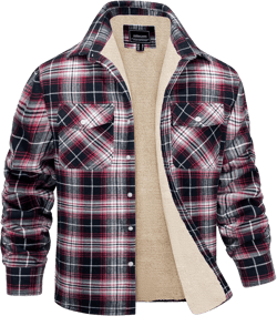 MAGNIVIT Mens Flannel Plaid Shirts Fleece Warm Winter Coat Sherpa Lining Jackets Soft Thickened Outwear Casual Outdoor Travel XX-Large Red White