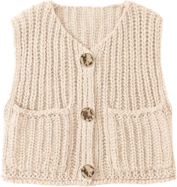 UEU Womens Chunky Sweater Vest Button Down Sleeveless Cardigan V Neck Crop Crochet Knit Tops 2025 Fashion Trendy Clothes Beige Small