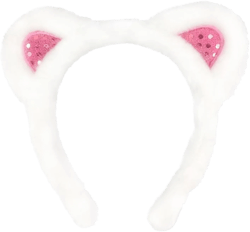 AEGYPIUS White Cat Ears Headband, 7.8 x 6.3 Inches With Sparkle for Halloween, Cat Woman, Adult Women