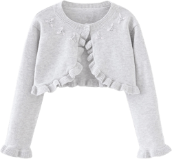 Happy Cherry Girls Cardigan Sweater Long Sleeve Shrug Knit Toddler Shawl Cover Up Kids Button Closure Shrug Sweaters Gray 4-5T