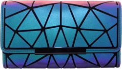 Geometric Luminous Wallet Rhomboids Lattice Purse Fashion Holographic Clutch Long Wallet Zipper Closure Pocket Bag Women Handbags Card Holder Coin Purse Cell Phone Case (Triangle)