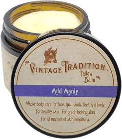 Vintage Tradition Beef Tallow All Purpose Balm - Healing, Hydrating Men’s Skin Care Salve Replaces Body Lotion, Hand Cream, More - Essential Oil, Olive Oil, and Grass-Fed Tallow, 2 fl. oz. Mild Manly
