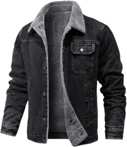 Men's Collar Lambhair Patchwork Black Denim Jacket Solid Color Casual Retro Classic Denim Jacket 4X-Large Black