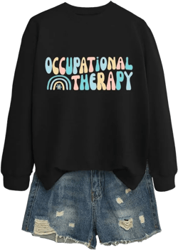 Women's Occupational Therapy Sweatshirts Plants Floral Graphic Long Sleeve Crew Neck Pullovers OT Assistant Gifts X-Large 03 Black