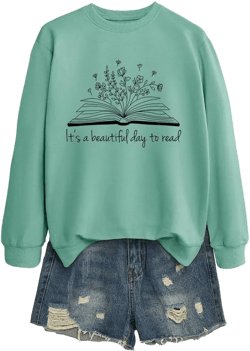 Womens Drink Coffee Read Books Be Happy Sweatshirt Graphic Crewneck Long Sleeve Funny Reading Loose Pullover Tops Small 02 Green