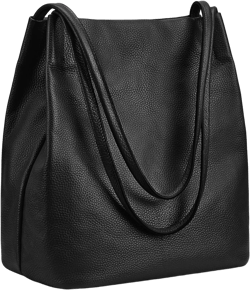 Kattee Women Soft Genuine Leather Totes Shoulder Bag Purses and Handbags with Top Magnetic Snap Closure Black