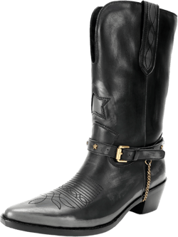 Western Cowboy Boots for Women, Mid Calf Cowgirl Boots with Classic Embroidered Stitched, Silp On Pointed Toe Chunky Heel Buckle Chain Pull On Western Riding Boots for Women